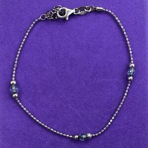 💛 Vintage 925 Sterling Silver Blue Crystal Beaded Bracelet / Anklet | Delicate